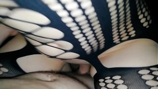 My slut wife riding on my huge cock in her body suit